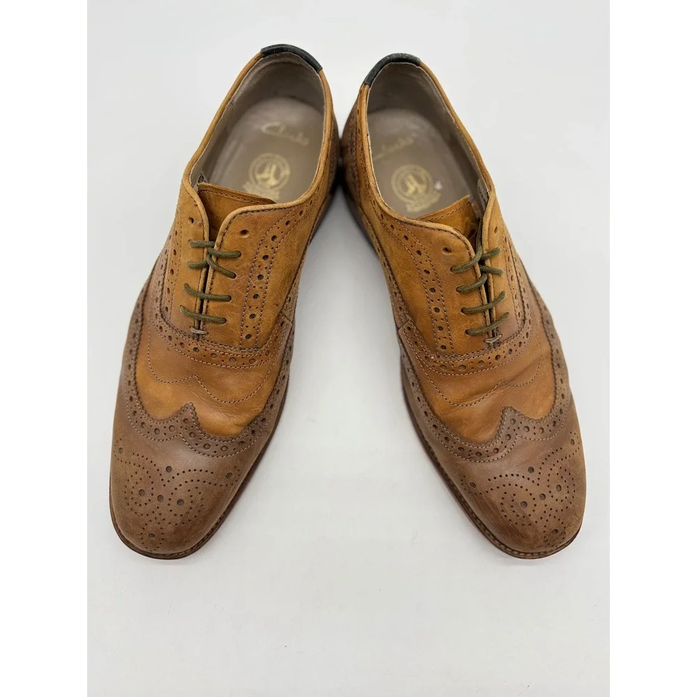 Clarks 1825 Mens Tan Leather Wingtip Brogue Oxford Dress Shoes 9 26109774